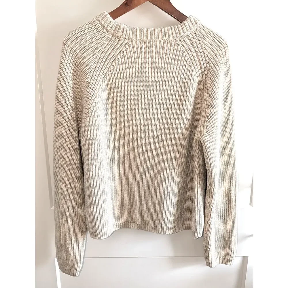 Womens Quince Organic Cotton Ribbed Fisherman Crew Sweater Sz XL Beige - Picture 5 of 7